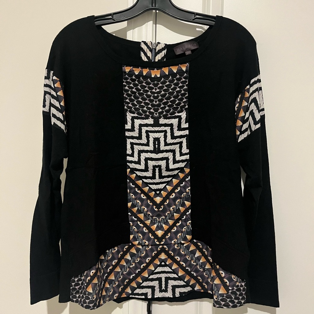 Hale Bob, multi print top, zipper in back, size XS